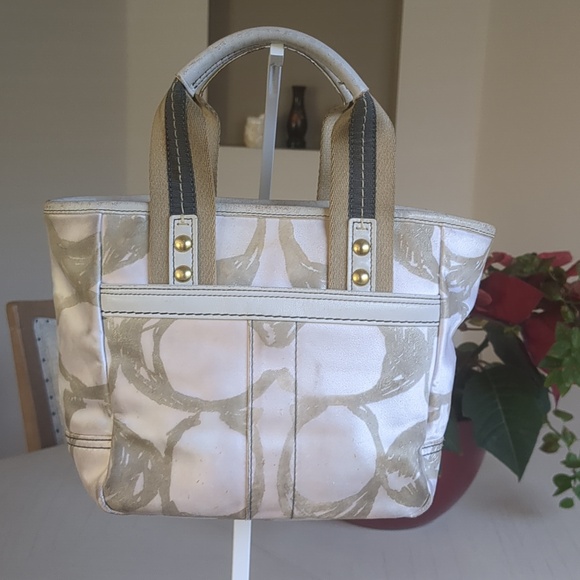 Coach Signature Logo Pubric & Leather Shoulder Bag/Purse - Picture 6 of 17